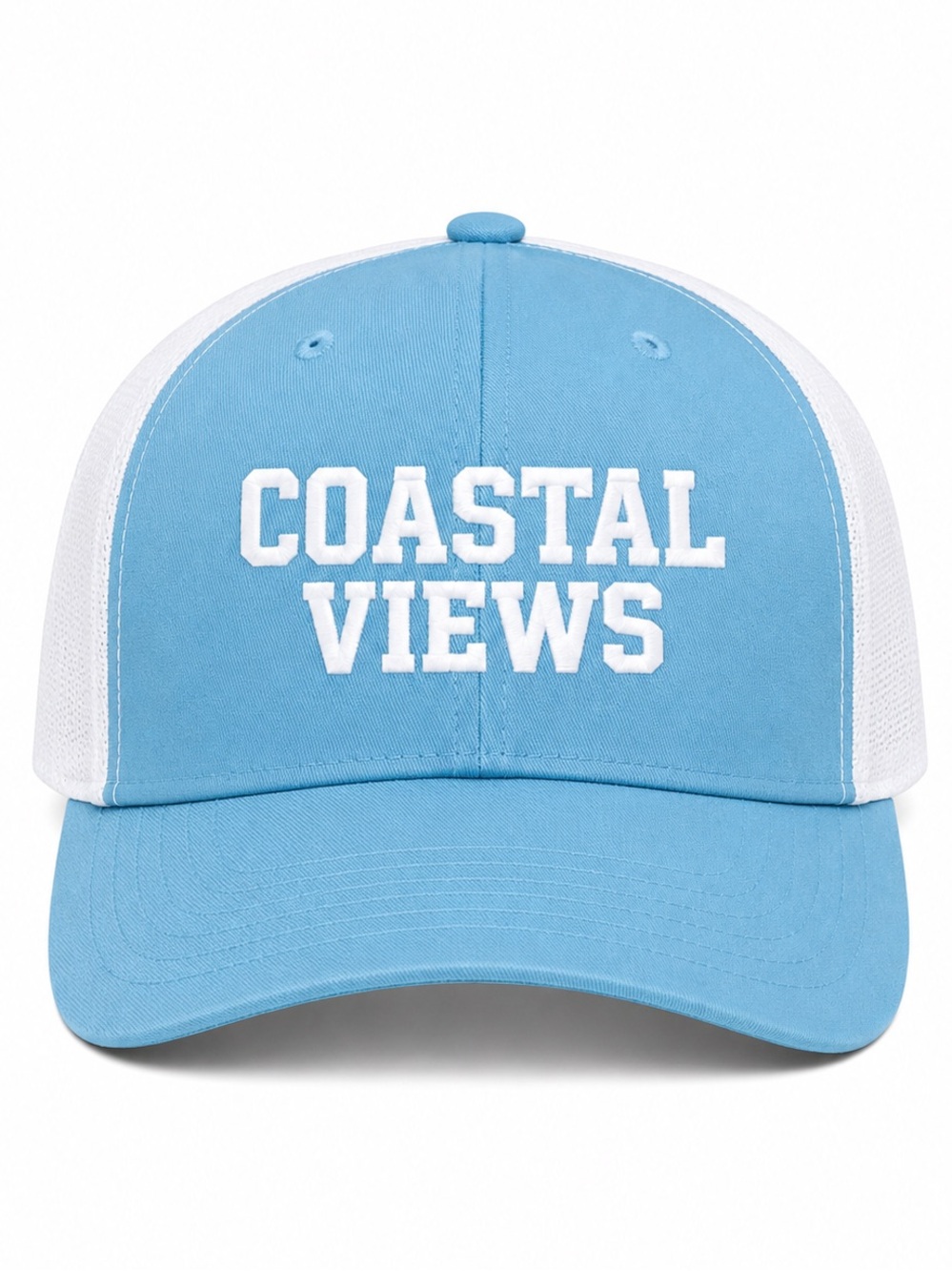🌊 Coastal Views Trucker Hat Blue White Beach Summer Snapback Unisex NWT Cap New!